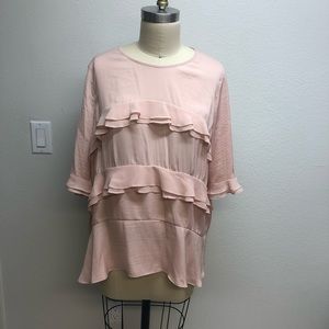 Who What Wear 3/4 sleeve pink ruffle tunic XXL